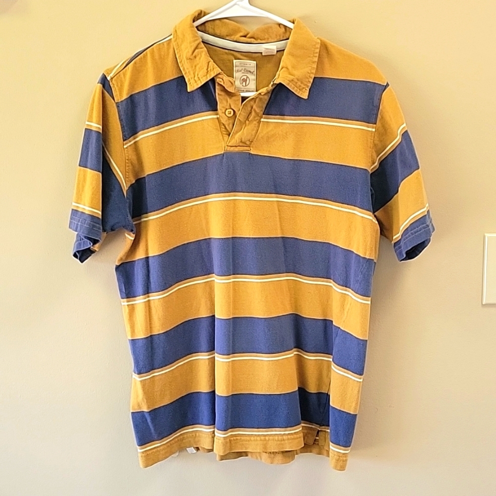 Red camel striped shirt blue tan size large